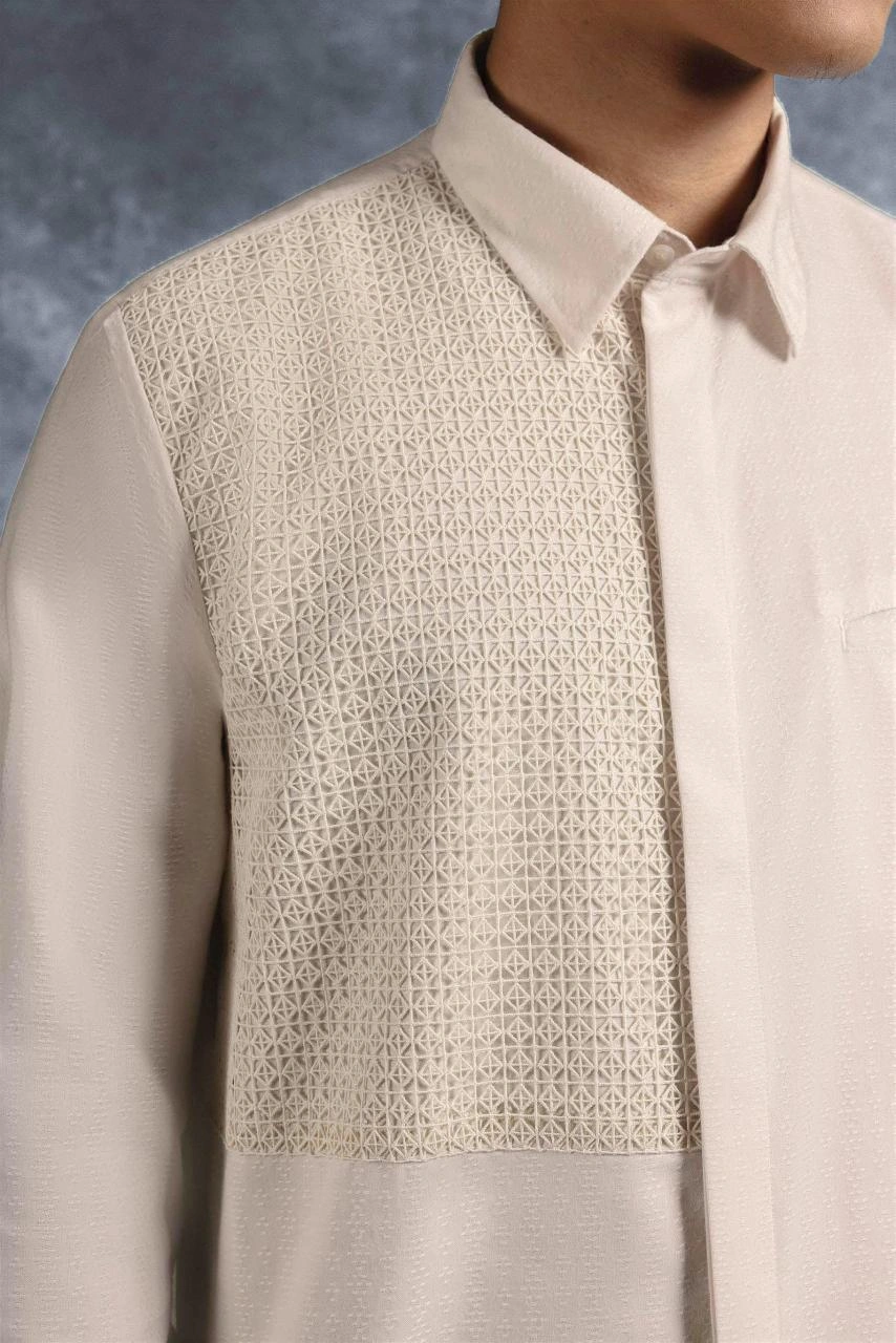 Kemeja Elok Brokat Lengan Panjang Palem - Gambar 4