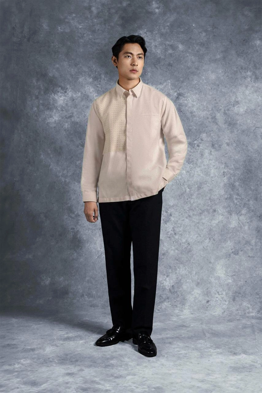 Kemeja Elok Brokat Lengan Panjang Palem - Gambar 2