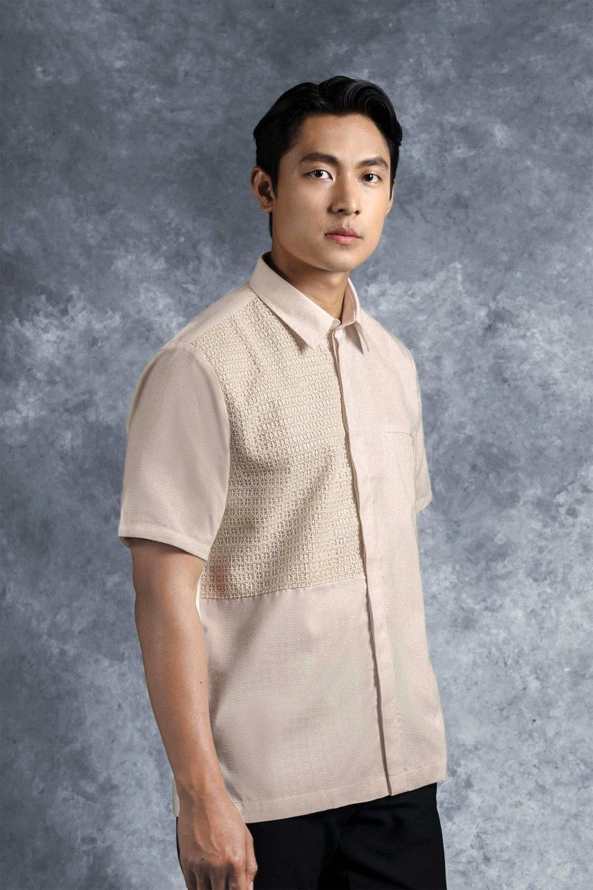 Kemeja Elok Brokat Lengan Pendek Palem