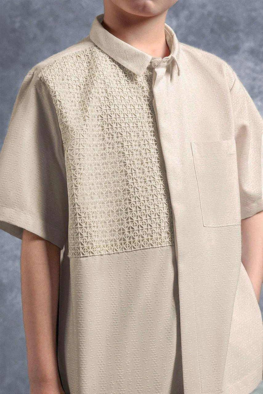 Kemeja Anak Elok Brokat Palem - Gambar 3