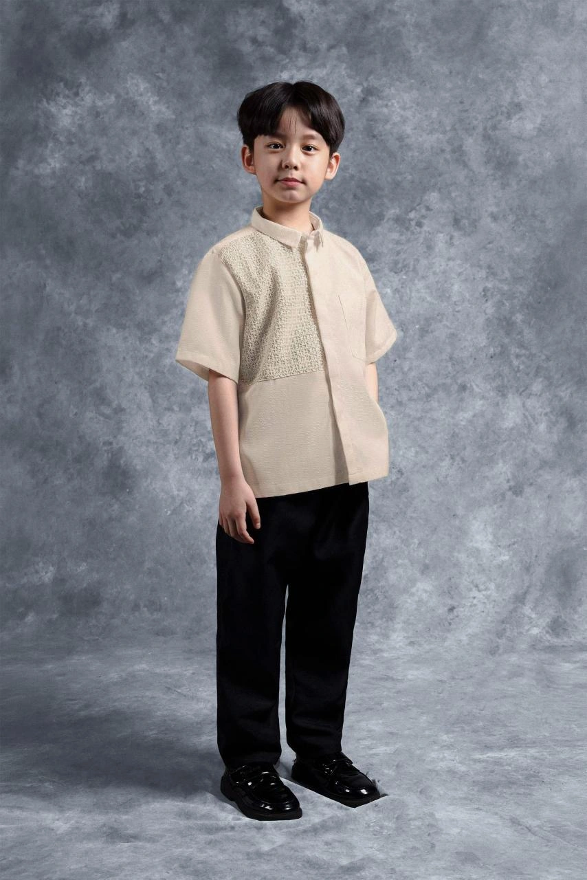 Kemeja Anak Elok Brokat Palem - Gambar 2