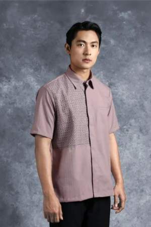 Kemeja Elok Brokat Lengan Pendek Kusuma