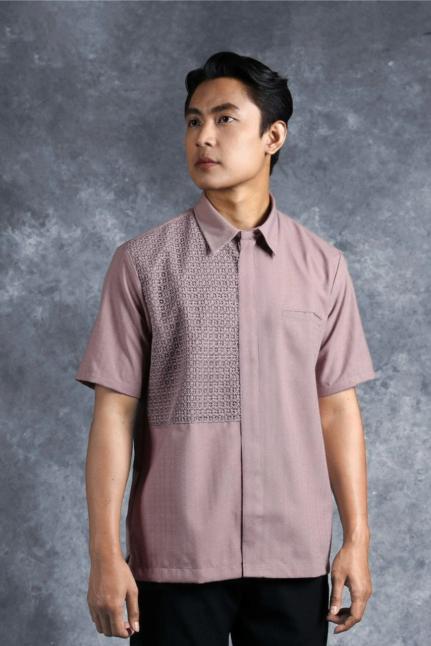 Kemeja Elok Brokat Lengan Pendek Kusuma - Gambar 3