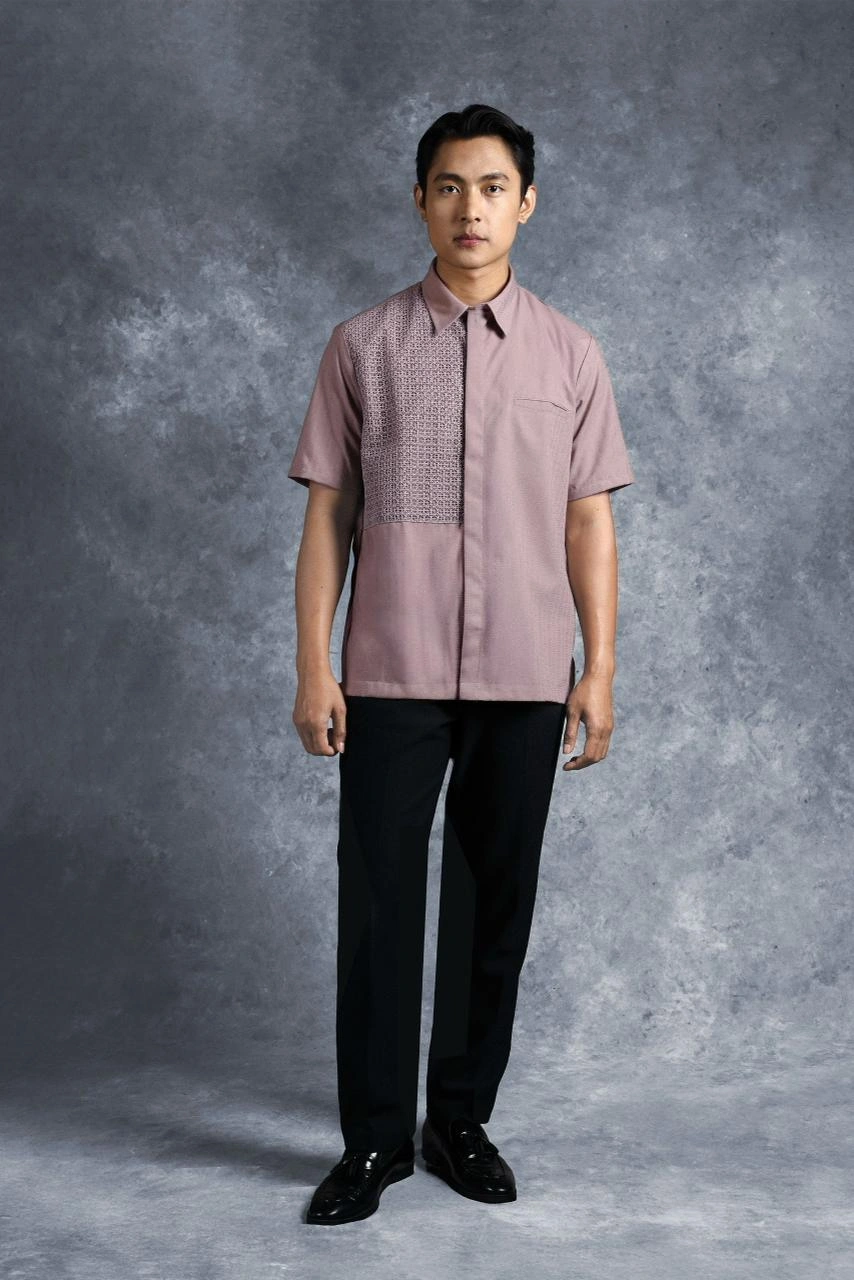 Kemeja Elok Brokat Lengan Pendek Kusuma - Gambar 2