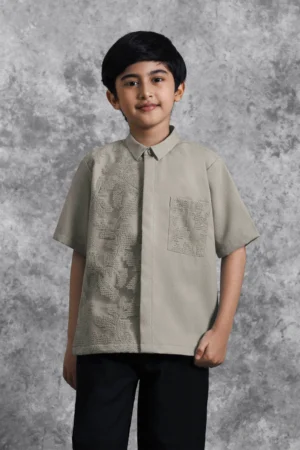 Kemeja Anak Brukat Saku Renjana Tenun