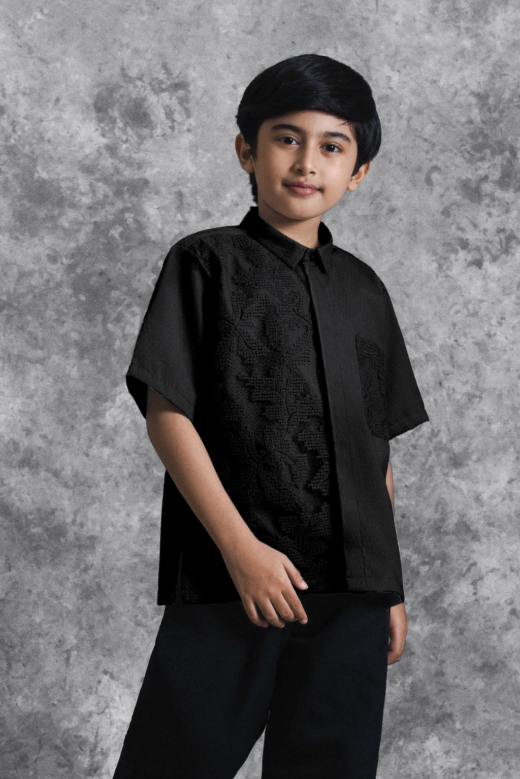 Kemeja Anak Brukat Saku Renjana Bayang - Gambar 2