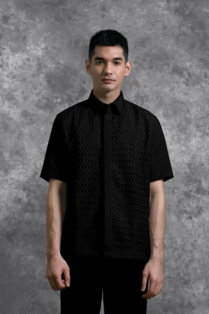 Kemeja Brukat Renjana Lengan Pendek Bayang