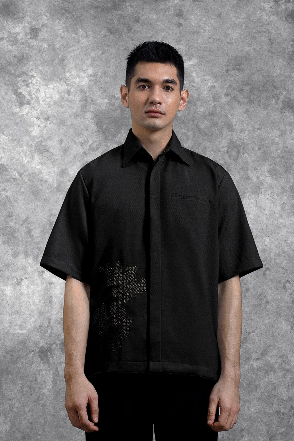 Kemeja Bordir Renjana Lengan Pendek Bayang